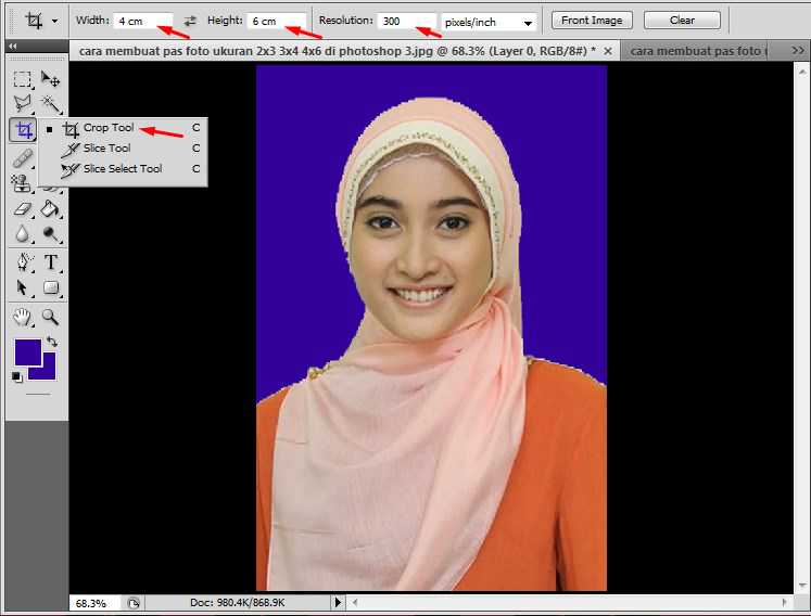 cara membuat pas foto ukuran 2x3 3x4 4x6 di photoshop 9